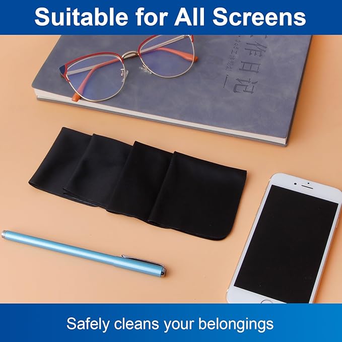 200PCS Eyeglasses Lens Cleaner Cloth,Black Microfiber Glasses Cleaner Cloths Bulk Glass Cleaning Cloth for Sunglasses Eye Glasses Phone Screens Camera Electronics Lens Large Thick 5.7 * 6.8 in