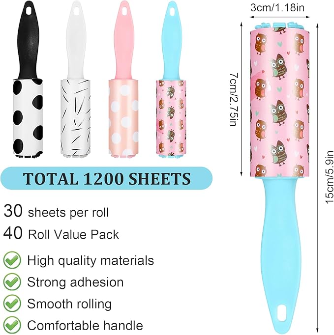 40 Pcs Mini Lint Roller for Travel, Small Lint Roller Travel Size with 30 Sheets Each, Compact & Portable for Pet Hair, Clothes, Furniture, Car Interior, 5.9 x 1.18 inches