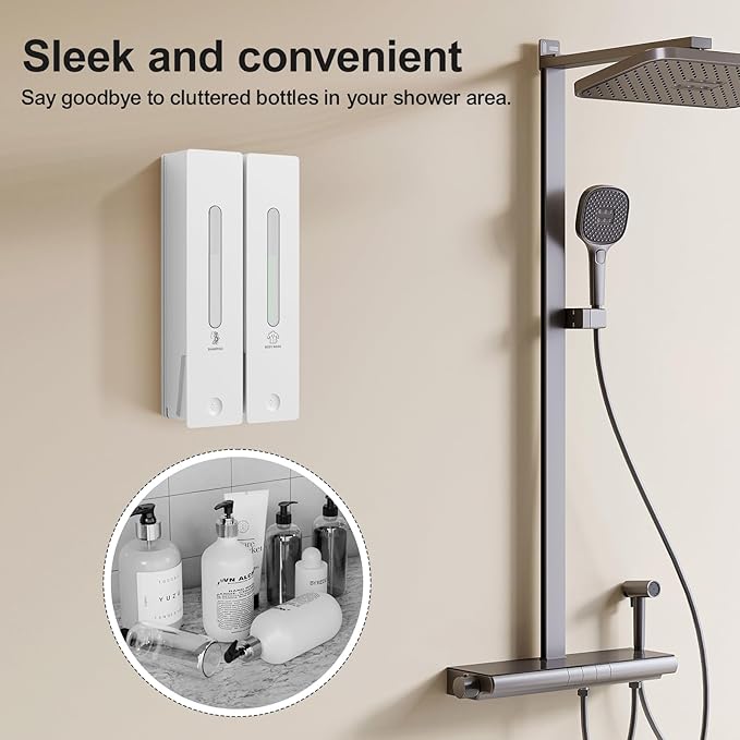 Shampoo and Conditioner Dispenser 2-Chamber Wall-Mounted Shower Soap Dispenser, No-Drill Installation, 800ML Capacity, Ideal for Bathrooms and Hotels
