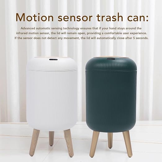 Automatic Motion Sensor Trash Can, Smart Touchless Water Proof Plastic Wastebasket,Garbage Bin with Removable Legs for Bathroom, Kitchen, Bedroom (White)