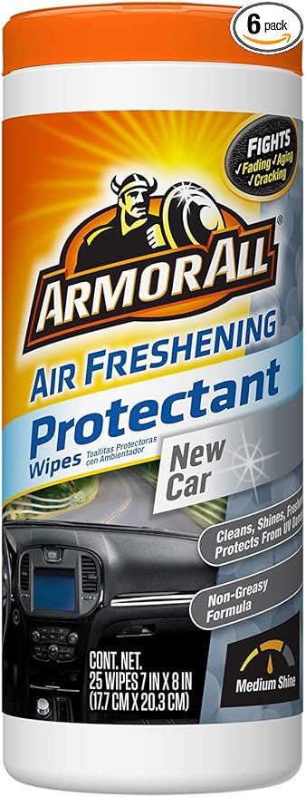 Armor All Car Interior Cleaner Protectant Wipes - Cleaning for Cars & Truck & Motorcycle, New Car, 25 Count (Pack of 6), 78533-6PK