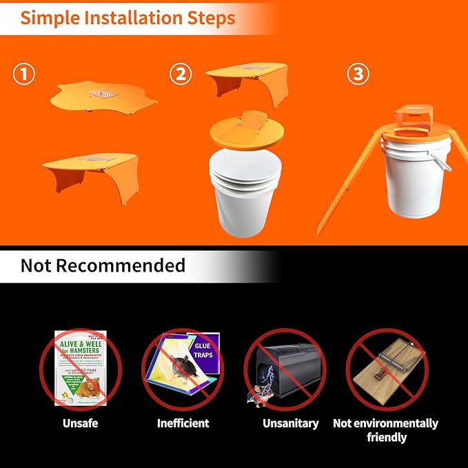Mouse Traps Indoor for Home: GISUNG 4 Pack Mouse Trap Bucket Lid with Upgraded Clear Box, Automatic Reset & 2 Entrances, Humane Reusable Rat Trap for Indoor & Outdoor Use, 5-Gallon Bucket Compatible