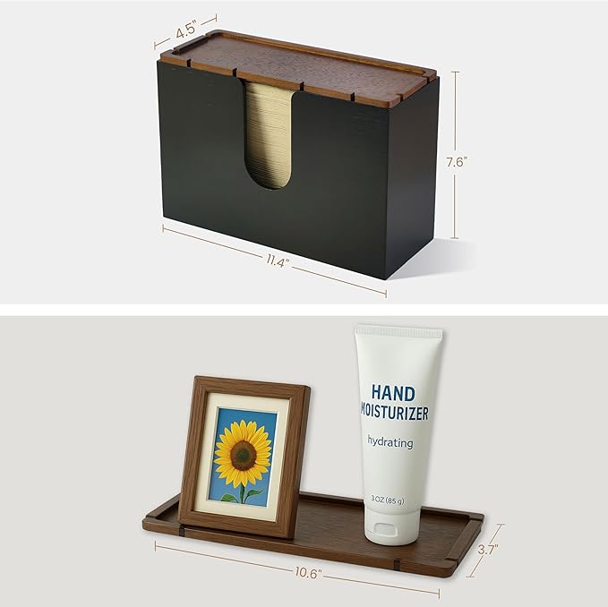 eBun Bamboo Folded Paper Towel Holder – Wall Mount & Countertop Paper Towel Dispenser for Bathroom, Kitchen & Office – Fits C-Fold, Multifold, Z-Fold Towels – Rustic Modern Design, Black