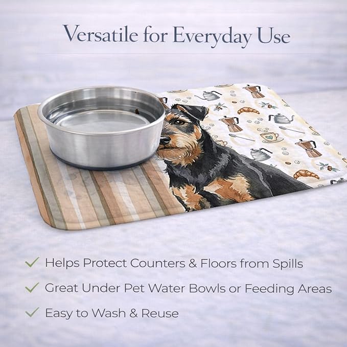 Caroline's Treasures Black and Tan Lakeland Terrier Coffee Bar Dish Drying Mat Absorbent Dish Drying Mat Pad for Kitchen Counter Dish Drainer Mat for Countertop, 14 x 21", Multicolor