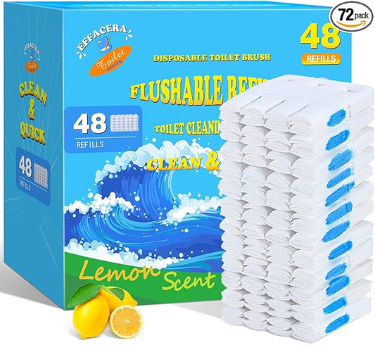 Effacera 72 Refills Flushable Toilet Refills, Disposable Toilet Bowl Paper Bulk, Fresh Toilet Brush Refill Pads for Toilet and Bathroom, Toilet Brush Accessories(No Handle)