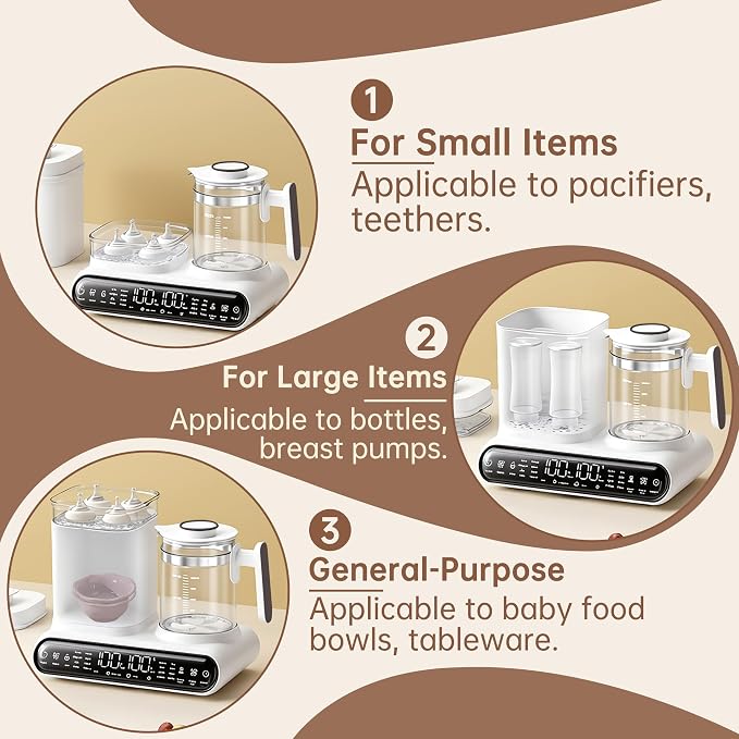 16-in-1 Fast Baby Bottle Warmer with Timer for Breastmilk & Formula | Hot Air Dry, 1.2L Electric Kettle, Precise Temp Control, Thaw, Steam Clean, Keep Warm, Heat Food, Food Grade Material