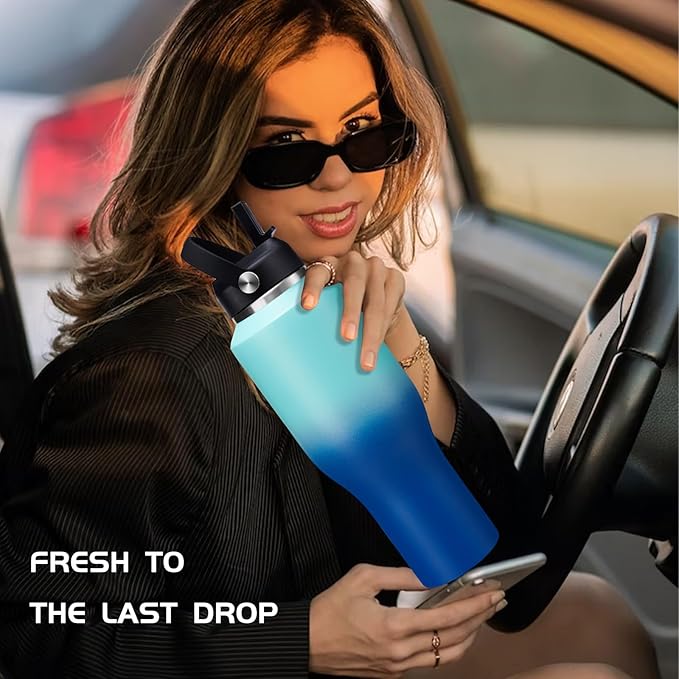 40oz Metal Water-Bottle with Straw - Fits Cup Holder, Insulated Water Bottles with Carrier Strap Bag & Boot, 40 oz Cup for Women & Men