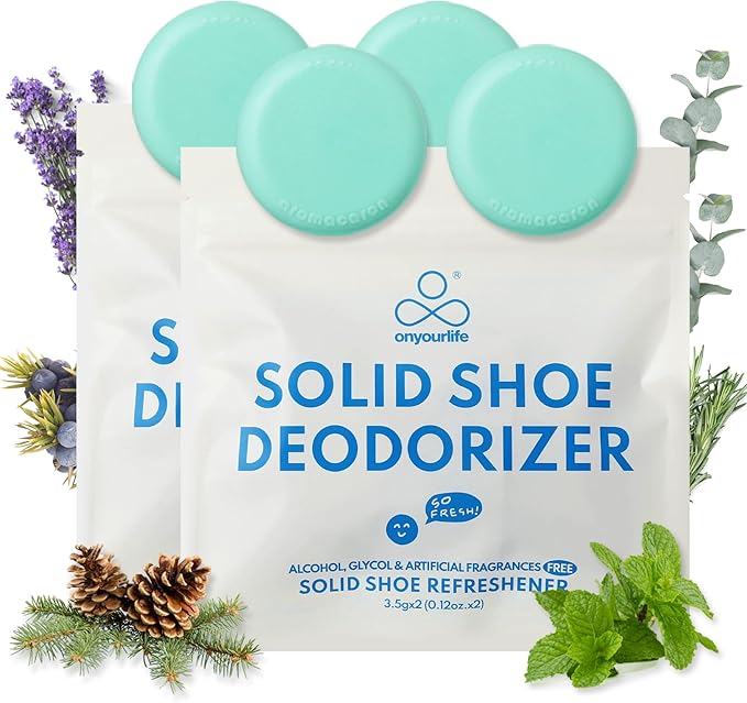 OnYourLife Natural Shoe Deodorizer Balls - Natural Odor Eliminating Shoe Deodorizers, Long Lasting Freshness, Invigorating Mountain Meadow Fragrance, 2 Pack 4 Pieces