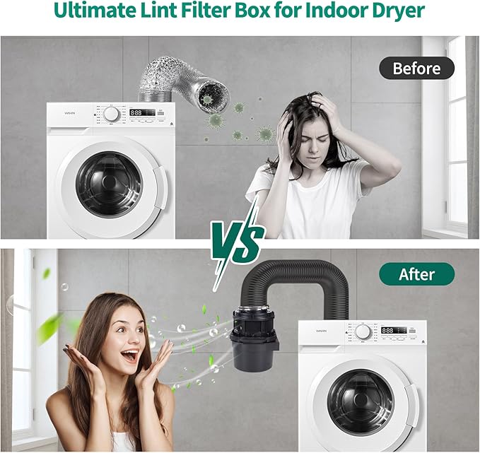 2026 Exclusive 3-in-1 Indoor Dryer Vent Kit with Black Dryer Vent Hose - Dryer Lint Catcher Box Water Filter Bucket - Indoor Dryer Lint Trap for Electric Dryer