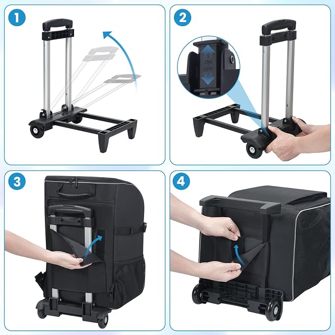 Rolling Cleaning Caddy Backpack with Wheels, Large Capacity Cleaning Supply Organizer Bag with Detachable Trolley & Backpack Strap, Water-Resistant Cleaning Bag for Houskeeper Cleaner