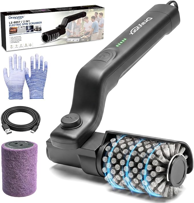 Electric Grill Brush, 20kg High Torque BBQ Cleaner with 3 Speed Modes, Reinforced Steel Bristle Scrubber, Type-C Rechargeable, Safe for Cast Iron & Porcelain Grates