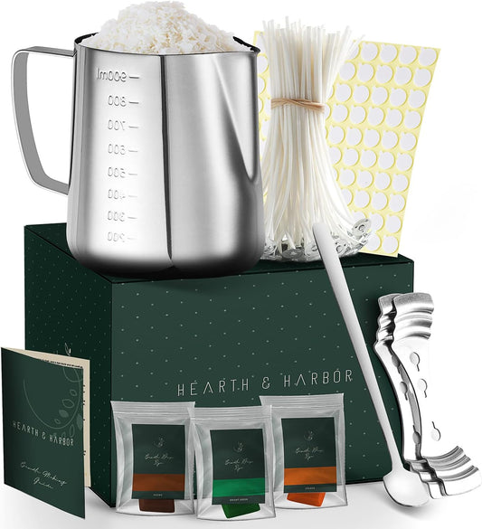 Hearth & Harbor Soy Candle Wax for Candle Making - Natural Soy Wax for Candle Making 12.4 oz Bag, Premium Soy Wax Flakes, 50 Cotton Candle Wicks, 50 Wick Stickers, & 2 Centering Devices