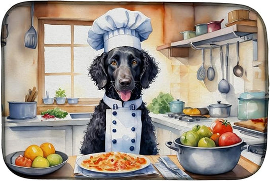 Caroline's Treasures DAC6237DDM Curly-Coated Retriever The Chef Dish Drying Mat Absorbent Dish Drying Mat Pad for Kitchen Counter Dish Drainer Mat for Countertop, 14 x 21", Multicolor