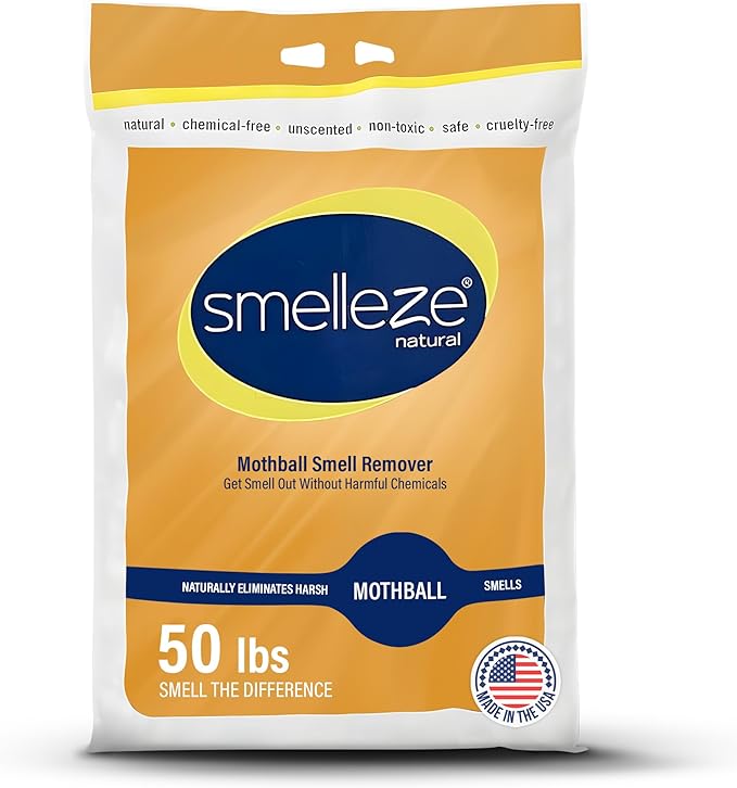 SMELLEZE Natural Mothball Smell Remover Deodorizer: 50 lb. Granules Gets Mothball Fumes & Odor Out