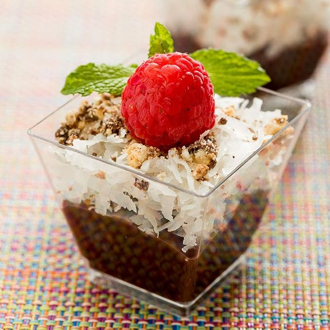 Restaurantware 2 Ounce Mini Kova Cups 20 Square Small Appetizer Cups - Lids Sold Separately Heavy-Duty Clear Plastic Parfait Cups Serve Mousse Puddings Or Samples For Weddings Or Parties