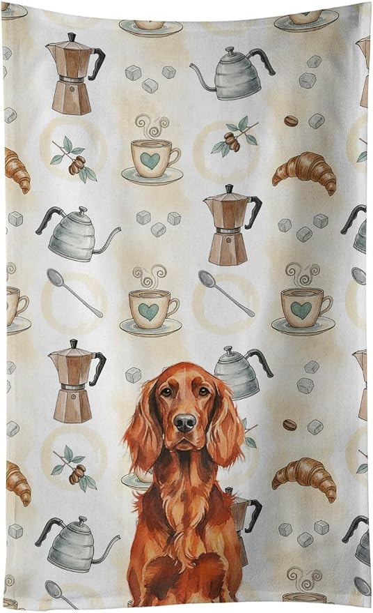 Caroline's Treasures Irish Setter Coffee Bar Kitchen Towel Velour Plush Front and Cotton Loop Back Machine Washable