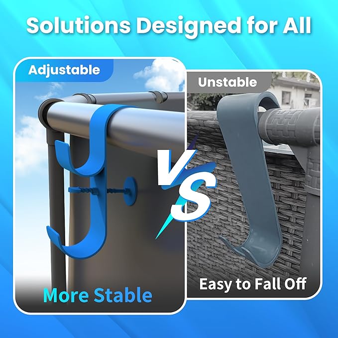 AquaJoyer Poolside Pool Leaf Skimmer Net Holder, Above Ground Pool Pole Hanger, Above Ground Pool Accessories,Adjustable Telescopic Pool Pole Hooks,Pool Brush Hanger Tool Pool Equipment [Patented]
