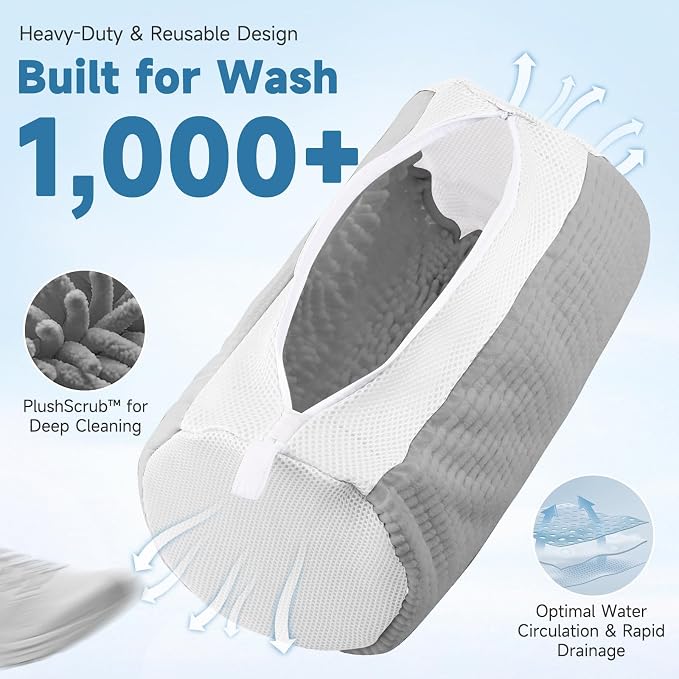 Shoe Bag for Washing Machine and Dryer - 2PCS XXL Reusable Shoe Laundry Bag with Shoe Tree - Chenille Microfiber 360°Deep Cleaning Bag for Sneakers Tennis Delicate Shoes - Gray 15.35 × 7.5 Inches