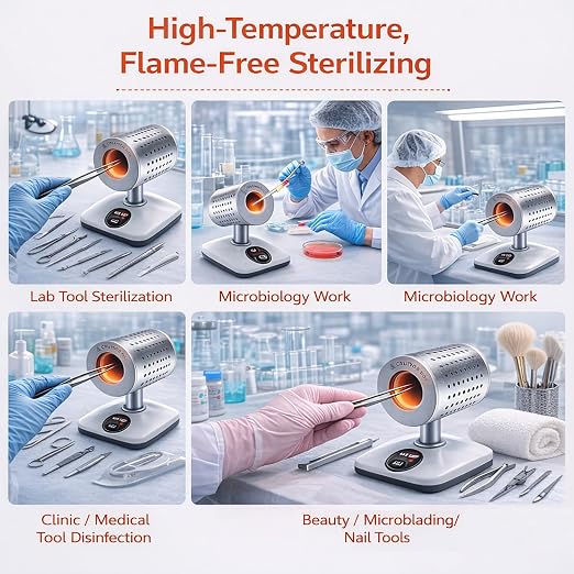 Lab Infrared Sterilizer with 14/35mm Loop - 400°C/825°C Dual Temp, 150W/240W, Fast Sterilization for Scalpel, Needle & Lab Instruments - CE Certified, for Biology, Mycology & Clinical Labs (ds900-s)