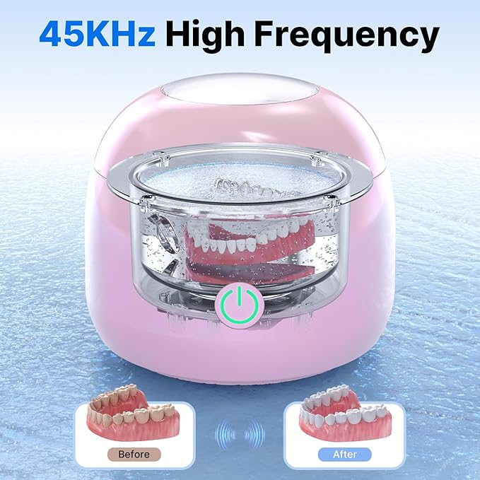 CXRUY Ultrasonic Retainer Cleaner - UV Dental Cleaning Pod Night Guard Cleaner for Dentures, Aligner, Braces, Toothbrush Heads, Jewelry (Pink)