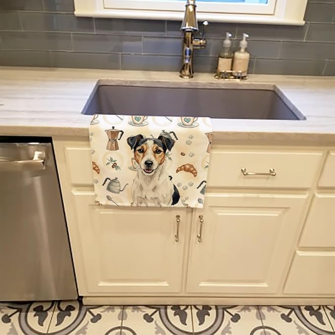 Caroline's Treasures Parson Russell Terrier Coffee Bar Kitchen Towel Velour Plush Front and Cotton Loop Back Machine Washable