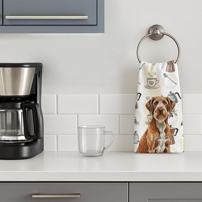 Caroline's Treasures Wirehaired Pointing Griffon Coffee Bar Kitchen Towel Velour Plush Front and Cotton Loop Back Machine Washable