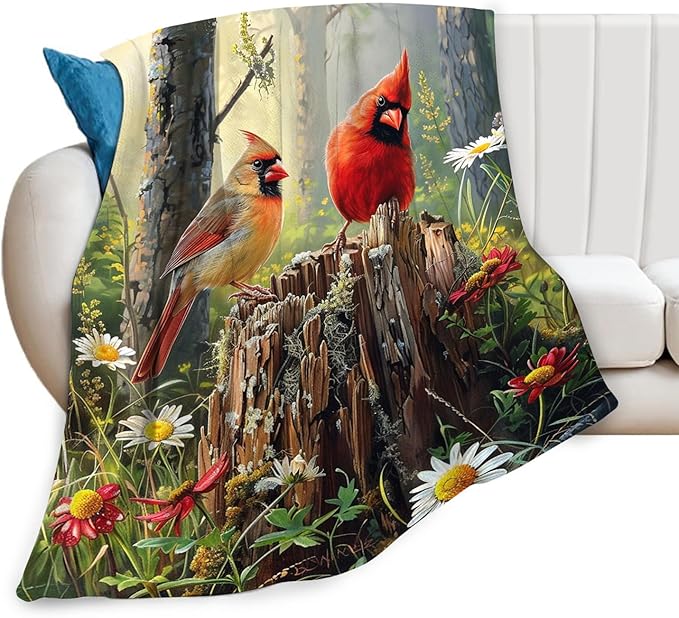 Tijuboni Cardinal Bird Throw Blanket Cardinal Gifts for Girls Boys Women Men Kids Adults Soft Flannel Fleece Blanket for Couch Sofa Bed Home Decor 50"x60"