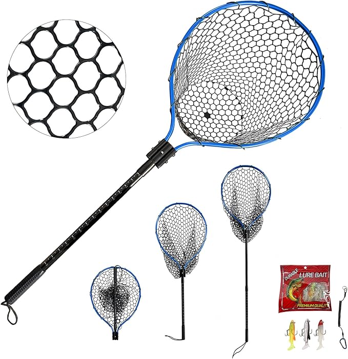 Large Fishing Net with Handle High Strength Landing Net Long Telescoping Rubber Fish Net Extendable Dip Net for Fishing Ideal for River Angling Pier Boat