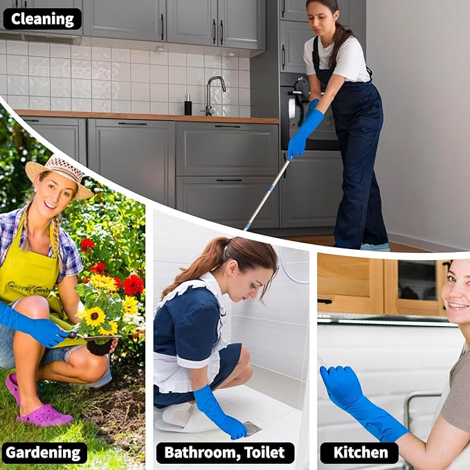 16 inch Nitrile Disposable Gloves Long Sleeved Blue 6Mil Durable Waterproof Latex Free Cleaning Dishwashing 50PCS