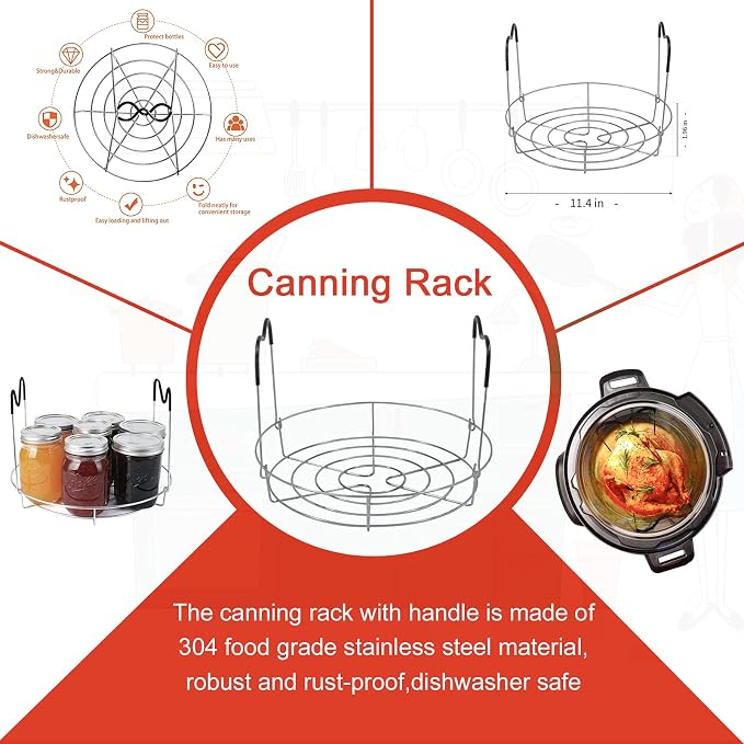 Canning Supplies Kit - 9 Piece 430 Stainless Steel : Rack,Funnel,Jar Lifter,Jar Wrench,Lid Lifter,Tongs,Spoon,Cleaning Brush/Bubble Remover Tool.Suitable for all beginners and professionals