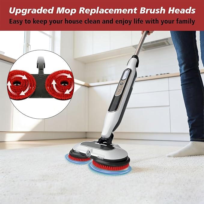 4 Pack Brush for Shark Steam Mop S7000 S7001 S7020 S7005 S8021 S8001 Replacement Brush Heads with Nylon Bristles and Scrub Pad Abrasive Polishing Pad (2 Red+2 White)