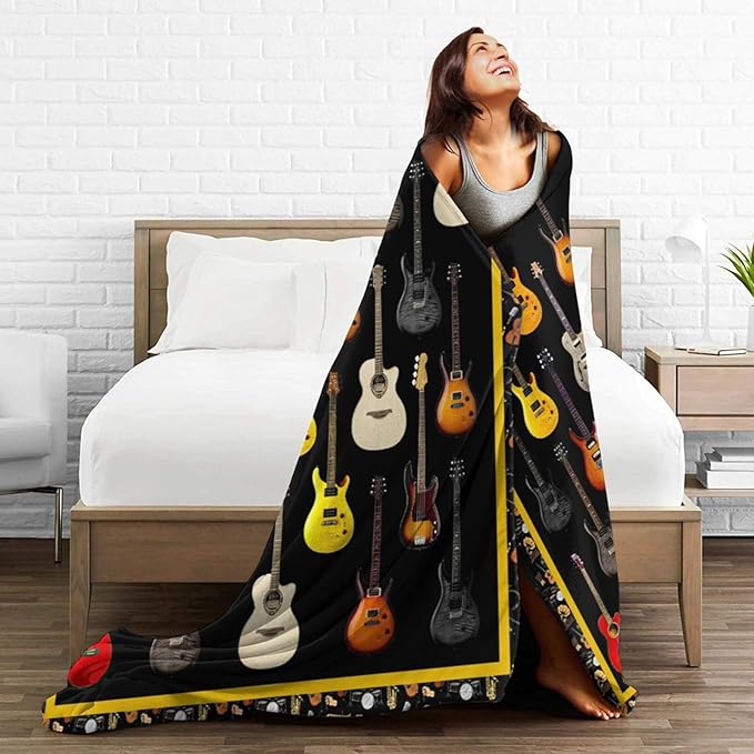 Guitar Blanket for Women Man Musical Instrument Guitar Throw Blanket Soft Cozy Warm Fuzzy Fleece Guitar Bedroom Decor Blanket Gifts for Guitar Lover Guitarist Couch Sofa Bedding 60"X50"