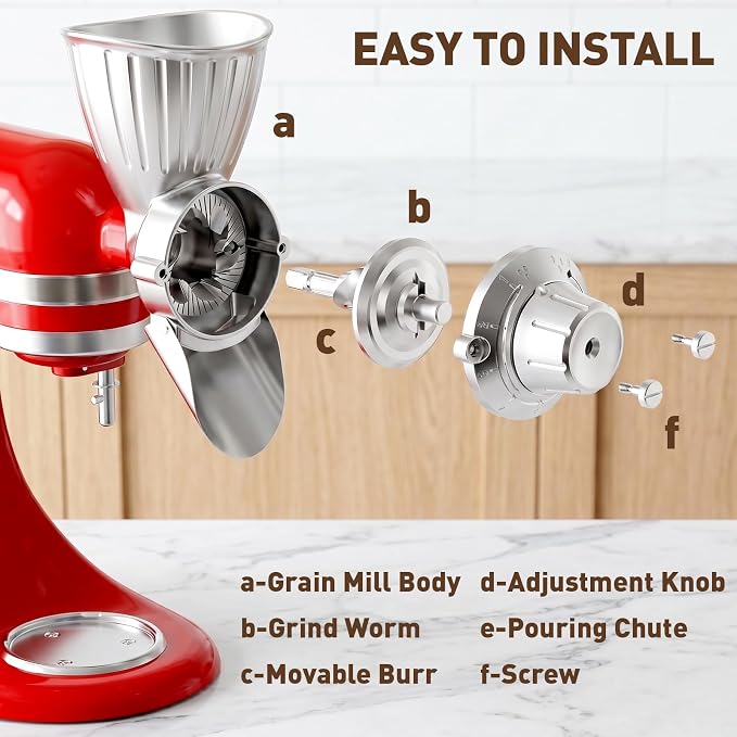 COFUN Grain Mill Attachment for Kitchen Aid Mixer, 9 Adjustable Levels All Metal Flour Mill, Fit for Wheat, Corn, Oats, Buckwheat, Millet, Coffee Beans & Dry Low-Oil Grains
