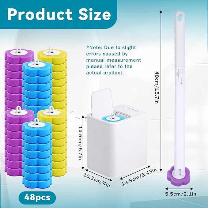 Disposable Toilet Brush, Toilet Wand Kit, Toilet Brushes and Holders with 48 Refills, Toilet Bowl Brush, Toilet Bowl Cleaning Wands, Toilet Bowl Cleaner, Toilet Cleaning System for Bathroom