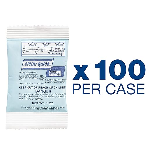 Clean Quick Powdered Chlorine-Based Sanitizer, 1oz Packet, 100/carton