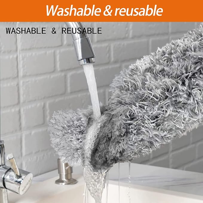 Dusters for Cleaning High Ceiling Fan, Newliton Microfiber Feather Duster with 30'' to 100'' Telescoping Extension Pole, Long Extendable Duster for Home Car Furniture Cobweb Gray