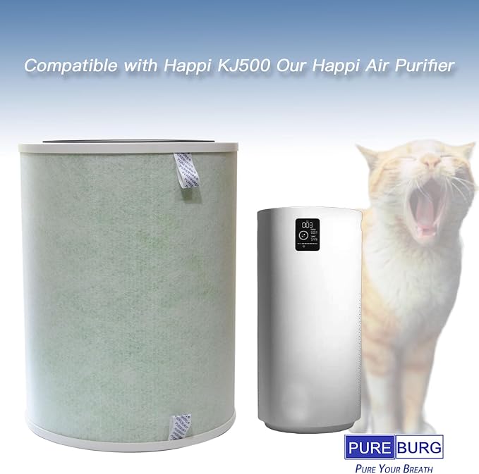 PUREBURG Replacement Filter Compatible with Happi KJ500 Our Happi Air Purifier, True HEPA and Activated Carbon, Multi-Layer Filtration, Pack of 1