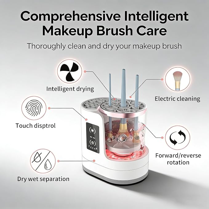 Electric Makeup Brush Cleaner Machine With Makeup Brush Dryer-Holder-Portable Automatic USB Cosmetic Brushes Cleaner Tool for All Size Beauty Makeup Brush Set,Eyeshadow, Blush Brush (White-A)