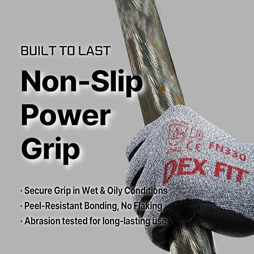 DEX FIT Nitrile Work Gloves FN330, 3D-Comfort Stretchy Fit, Firm Grip, Thin & Lightweight, Touch-Screen Compatible, Durable, Breathable & Cool, Machine Washable; Grey XS (6) 12 Pairs