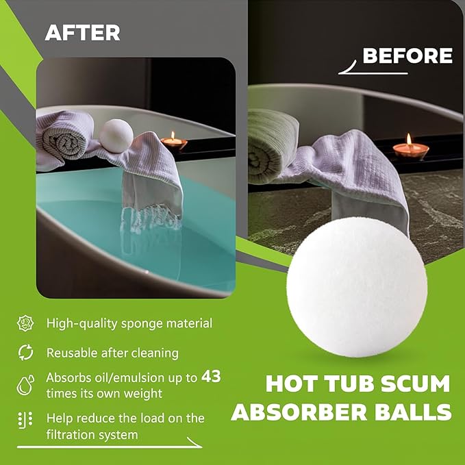 Hot Tub and Pool Scum Balls, Reusable Spa Scum Absorber, 3-Inch Floating Oil Remover, Washable & Durable Cleaner, Spa Sponge Balls, Helps Extend Filter Life (Pack of 6)