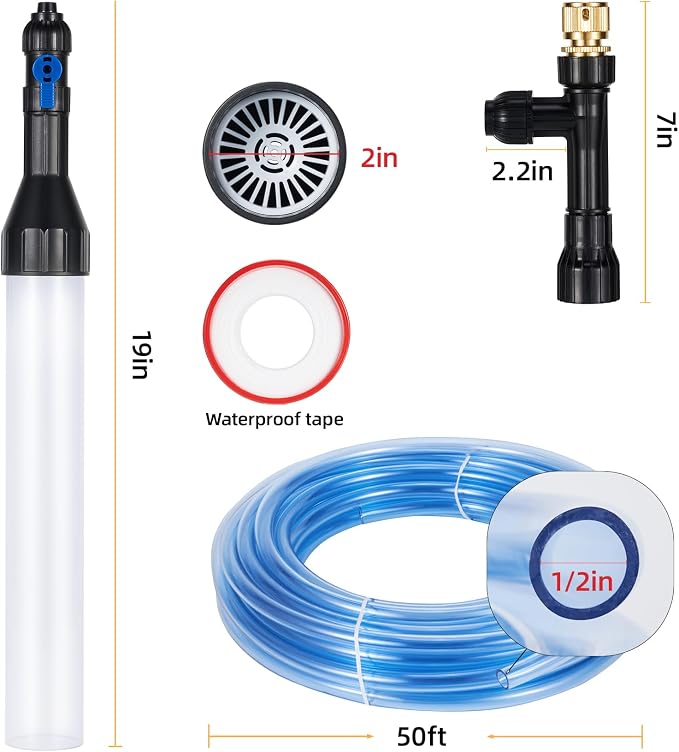 DXOPHIEX Gravel Vacuum for Aquarium Fish Tank Siphon Aquarium Water Changer with Three Metal Faucet Adapter and Long Hose 50 Feet