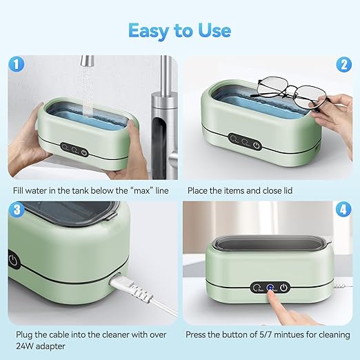 Miorcols Ultrasonic Jewelry Cleaner 48KHz Ultrasonic Cleaner Machine for Jewelry, Glasses, Retainers, Rings, Dentures, Watch Strap 12oz 304 Stainless Steel- Green