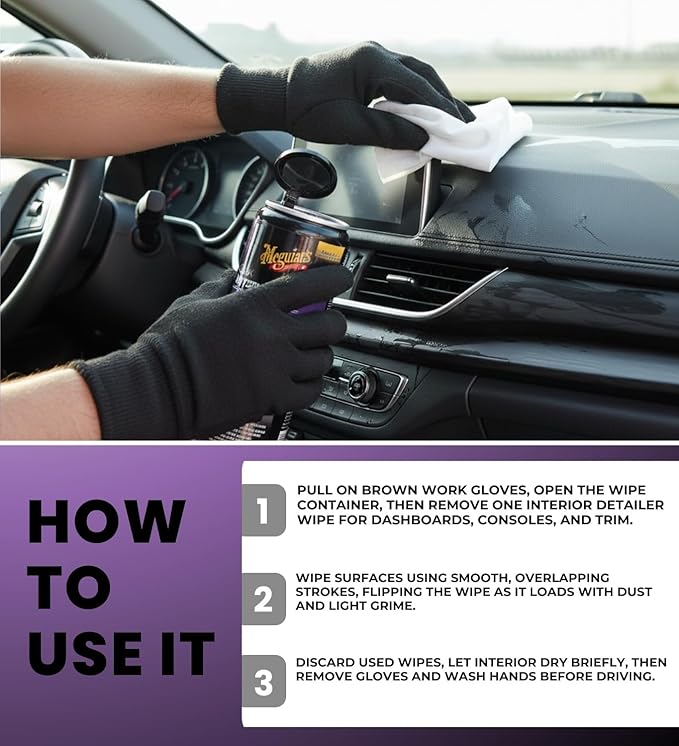 2x Quik Interior Detailer Multi-Surface Cleaner Wipes 30 Ct Bundle with Work Gloves – Convenient Car-Wipes for Dashboard, Vinyl, and Leather Wipes Use — Gift Set (3 Items)