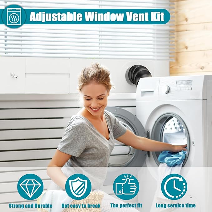 Dryer Vent Window Kit, Adjustable Window Vent Kit & 90° Elbow Connector Fits 4" Diameter Dryer Exhaust Hose with Outdoor Dryer Vent Cover, Universal Seal for Sliding Windows