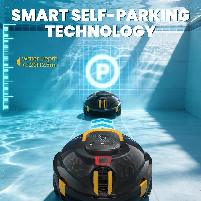 Y20 Robotic Pool Cleaner Black+Retrieval Hook, Cordless Pool Vacuum for Above Ground & Inground Flat Pools with 150 Min Runtime, Auto-Parking, Up to 1300 Sq.Ft
