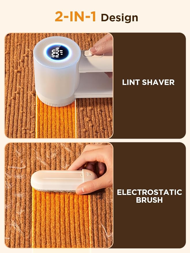 Rechargeable Lint Remover: 3 Stainless Steel 6-Leaf Blades, Fabric Shaver with LED Display, 3-Speeds Lint Shaver for Effortless Fuzz & Pill Removal from Clothes, Sweaters, Coats, Couches, Blankets