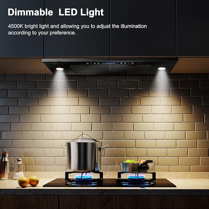 HisoHu Insert Range Hood 30 Inch / 36 Inch, 1200 CFM with Ducted Convertible Ductless(Kit Included), Stainless Stee Kitchen Vent Hood with 4 Speed Exhaust(30'', Black)