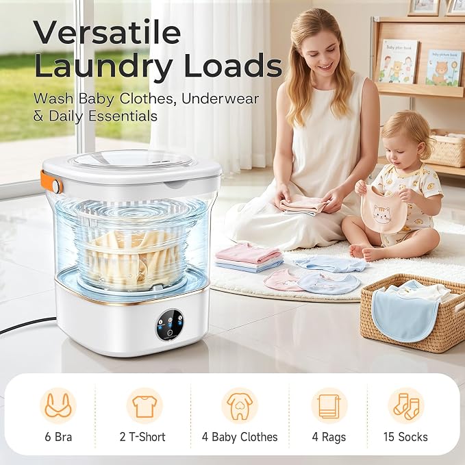 Portable Washing Machine, 12L Mini Washer with Spin Basket, 5/10 Min Wash & 4 Min Spin, Compact Portable Washer with Drain Hose for Baby Clothes, Underwear, Socks, Apartment, Dorm, RV
