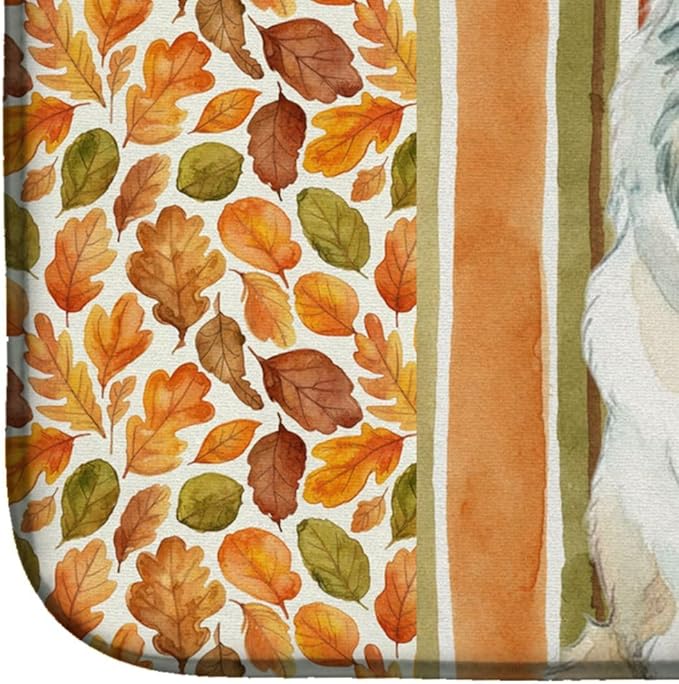 Caroline's Treasures White Collie Heirloom Fall Dish Drying Mat Absorbent Dish Drying Mat Pad for Kitchen Counter Dish Drainer Mat for Countertop, 14 x 21", Multicolor