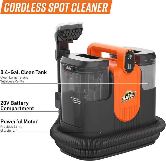 Armor All MAX 20V Cordless Portable Spot Cleaner for Carpet & Upholstery, Portable Deep Cleaner with Auto Detail Tools for Cars, Pets, Area Rugs & Couches- DSCC2001 0901